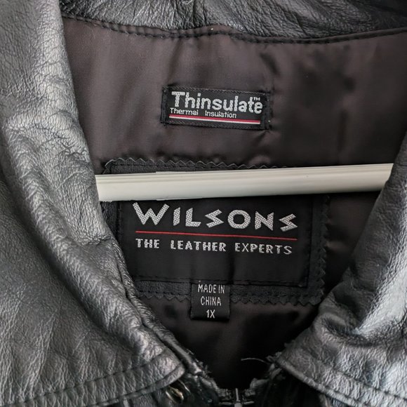 Woman's Black Leather Thinslate belted jacket XL by Wilsons - Picture 2 of 10